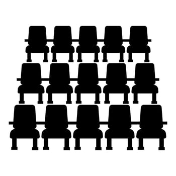 Chairs in cinema armchairs theater hall seats entertainment performance icon black color vector illustration image flat style