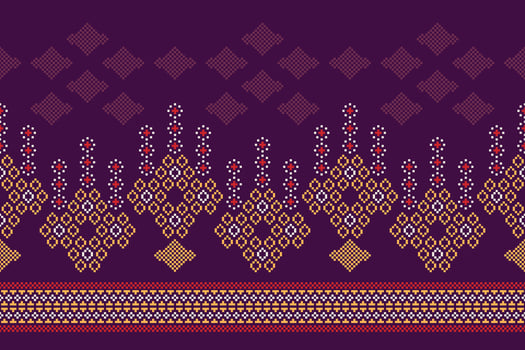 Ethnic geometric fabric pattern Cross Stitch.Ikat embroidery Ethnic oriental Pixel pattern violet purple background. Abstract,vector,illustration. Texture,clothing,decoration,motifs,silk wallpaper. vector