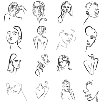 Woman face icon vector, logo, sign, silhouette illustration lineart. vector