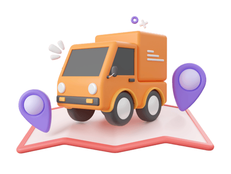 3d cartoon design illustration of Delivery service, Delivery truck with pins on map. png