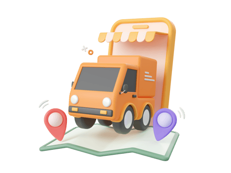 3d cartoon design illustration of Delivery service on mobile, Delivery truck with pins on map. png