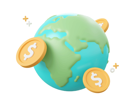 3d cartoon design illustration of Globe with dollar coins, Investment and savings concept. png