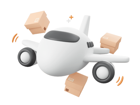 3d cartoon design illustration of Delivery airplane shipping parcel boxes, Global shopping and delivery service concept. png