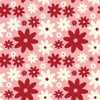 Creative vibrant quirky Retro floral pattern in 60s in bright juicy red pink colors vector