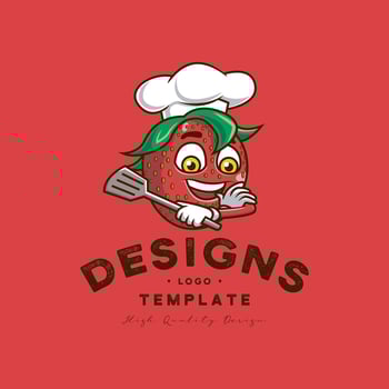 cute strawberry character logo, strawberry chef character. vector
