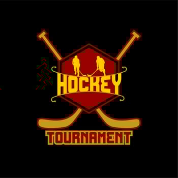 Hockey tournament logo template. With hockey player silhouette,logo on black background. Vector illustration