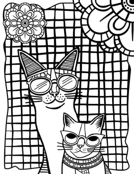 Coloring Page Sun Glasses Cats vector