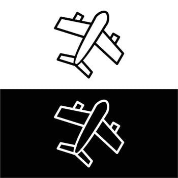 plane line icon on white and black background vector