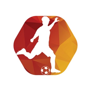 Football soccer player man in action inside a hexagon shape white background. Vector illustration