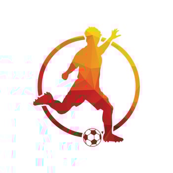 Football soccer player man in action inside a ring white background. Vector illustration