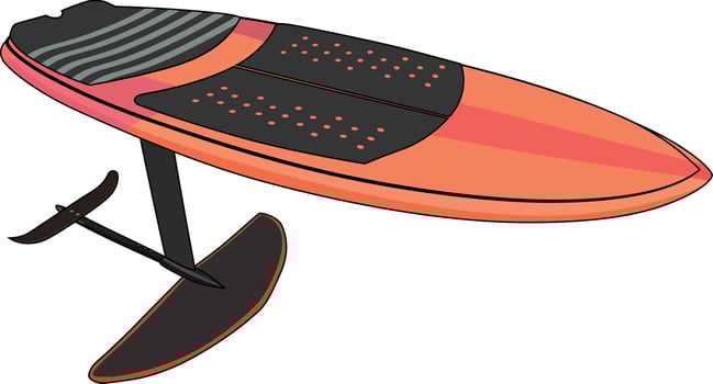 Hydrofoil surfing board foilboard fliterboard foil pumping board vector illustration