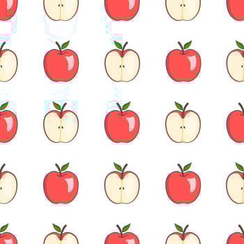 Seamless pattern of whole and sliced apples with a white background is perfect for creative print needs vector