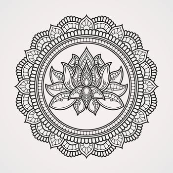 Beautiful and soothing lotus flower motif mandala for meditation. suitable for henna, tattoos, photos, coloring books. islam, hindu,Buddha, india, pakistan, chinese, arab vector