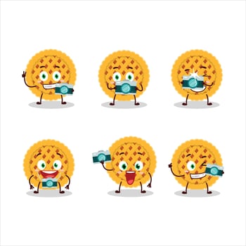 Photographer profession emoticon with pumpkin pie cartoon character vector