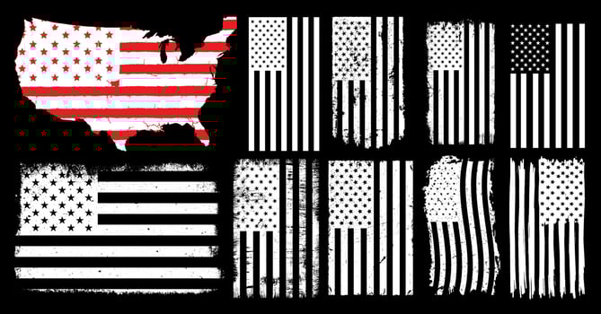 grunge USA flag set vector, grunge, flag, silhouette, independence, July, 4th of July, 4th July vector