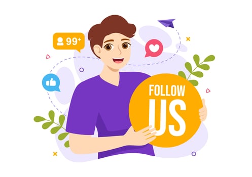 Follow Us and Like Vector Illustration for Internet Advertisement of a Social Media Users Following an Interesting Page in Hand Drawn Templates