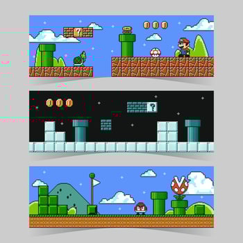 Arcade Video Game Pixel Art Banner vector