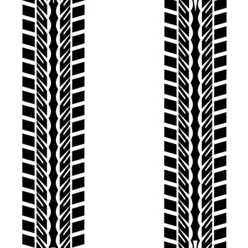 Vector silhouette of two faded dirty grunge tire tracks. Car tire sign isolated on white background.