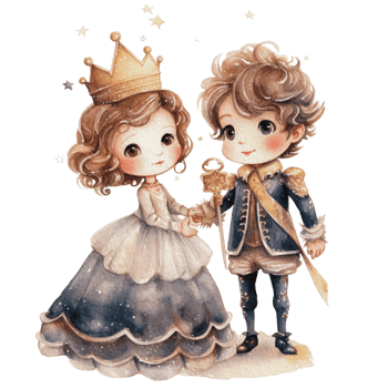 watercolor Cute Prince and Princess Watercolor with pastel color for greeting card logo pattern textile isolated on Transparent background, png