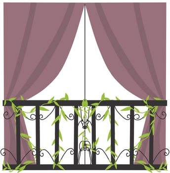 Illustration of a balcony with a curtain and a decorative element. vector