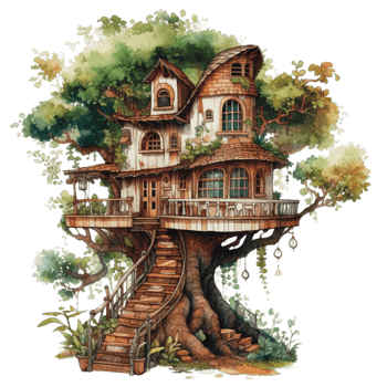 tree house cottage watercolor png