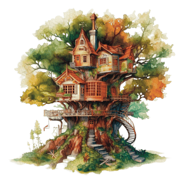 tree house cottage watercolor png