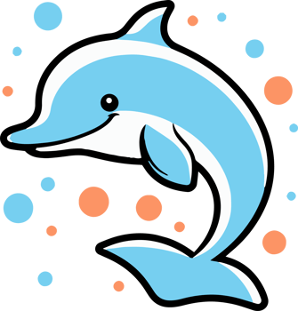 Hand Drawn cute dolphin in doodle style png