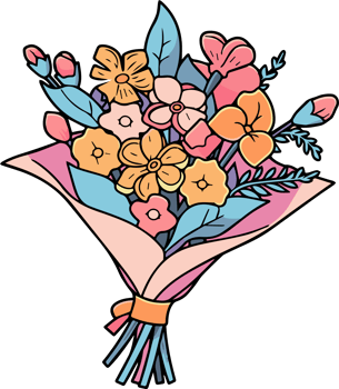 Hand Drawn flower bouquet in doodle style png