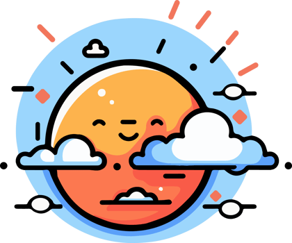 Hand Drawn sun and clouds in doodle style png