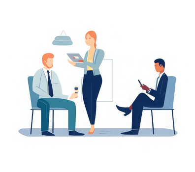 People working in the office, sitting at the desk, standing around . png