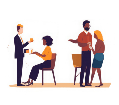 People working in the office, sitting at the desk, standing around . png