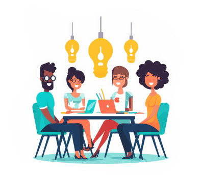 A group of professionals working together at a table or using digital collaboration and communication tools to efficiently manage project . png