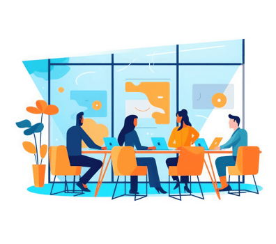 A group of professionals working together at a table or using digital collaboration and communication tools to efficiently manage project . png