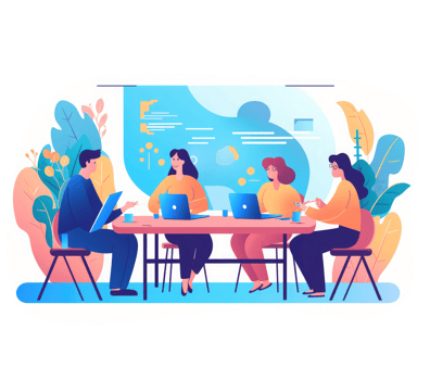 A group of professionals working together at a table or using digital collaboration and communication tools to efficiently manage project . png