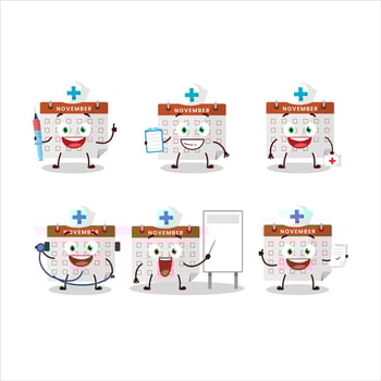 Doctor profession emoticon with thanksgiving calendar cartoon character vector