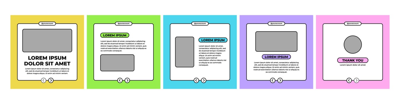 carousel or microblog slide template for social media post. social media template with yellow, green, blue, purple, and pink color theme vector