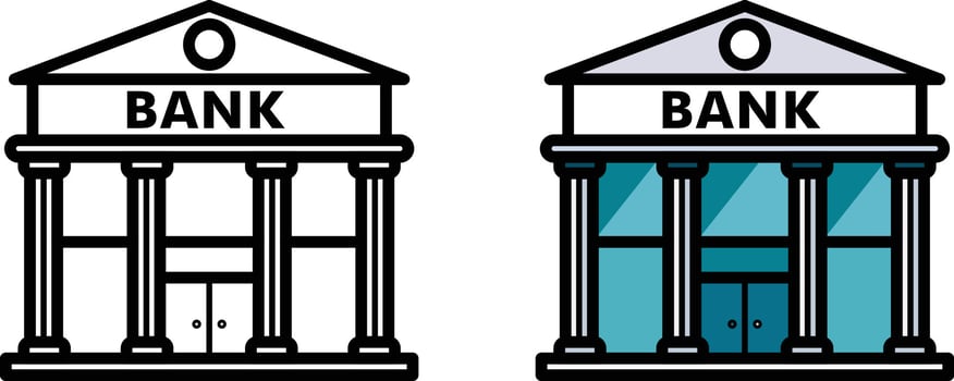 Federal reserve bank building flat style vector graphic and outlined clip art icon vector image