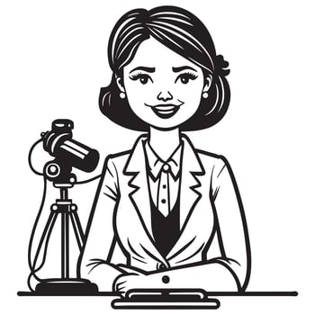 This is a Female Journalist Vector Silhouette, Journalist Vector Line art Black and white.