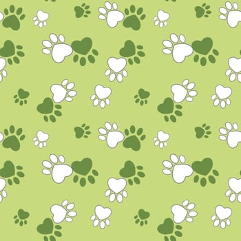 Cute colors animal footprints on green background. vector