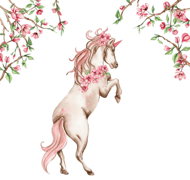 White unicorn with pink wings and pink flowers. png