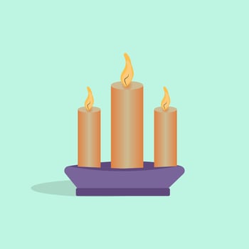 A set of burning candles in a stand. Vector image, icon