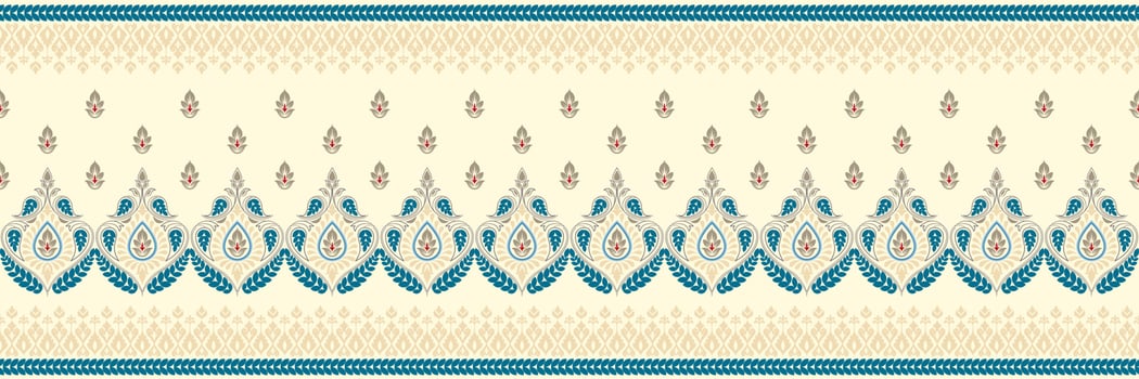 Paisley ethnic seamless pattern design. floral pattern with paisley and indian flower motifs. damask style pattern for textil and decoration vector