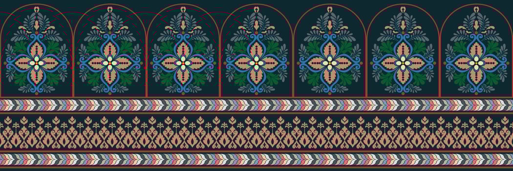 Paisley ethnic seamless pattern design. floral pattern with paisley and indian flower motifs. damask style pattern for textil and decoration vector