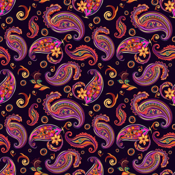 Paisley ethnic seamless pattern design. floral pattern with paisley and indian flower motifs. damask style pattern for textil and decoration vector