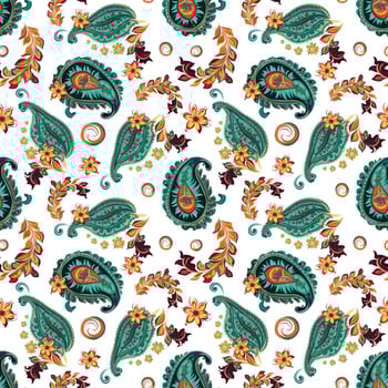 Paisley ethnic seamless pattern design. floral pattern with paisley and indian flower motifs. damask style pattern for textil and decoration vector