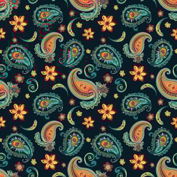 Paisley ethnic seamless pattern design. floral pattern with paisley and indian flower motifs. damask style pattern for textil and decoration vector