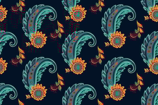 Paisley ethnic seamless pattern design. floral pattern with paisley and indian flower motifs. damask style pattern for textil and decoration vector
