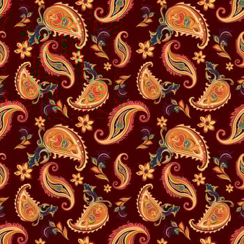 Paisley ethnic seamless pattern design. floral pattern with paisley and indian flower motifs. damask style pattern for textil and decoration vector