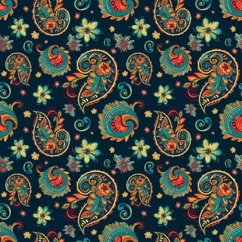 Paisley ethnic seamless pattern design. floral pattern with paisley and indian flower motifs. damask style pattern for textil and decoration vector