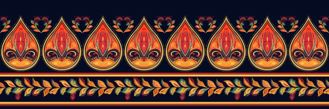 Paisley ethnic seamless pattern design. floral pattern with paisley and indian flower motifs. damask style pattern for textil and decoration vector